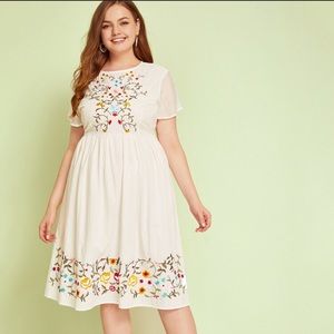 SHEIN Plus Floral Embroidered Zip Back Dress
